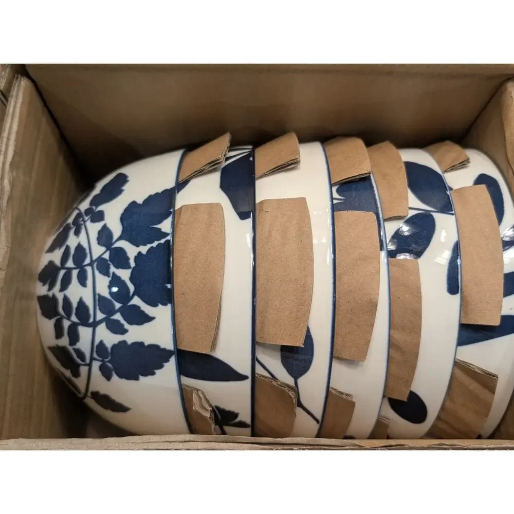 Certified Blue Arbor Stoneware Bowl Set, 6 Piece Set, Cobalt Blue, New in Box